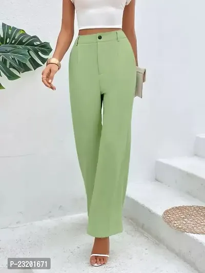 Elegant Green Lycra Solid Trousers For Women-thumb2