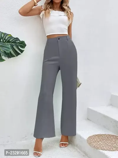 Elegant Grey Lycra Solid Trousers For Women-thumb4