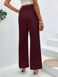 Elegant Maroon Lycra Solid Trousers For Women-thumb1