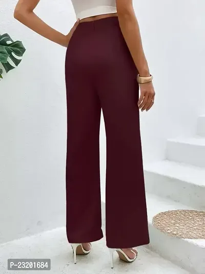 Elegant Maroon Lycra Solid Trousers For Women-thumb2