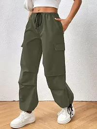 Elegant Green Lycra Solid Cargo Pant For Women-thumb2