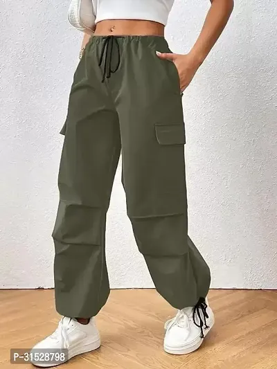 Elegant Green Lycra Solid Cargo Pant For Women-thumb3