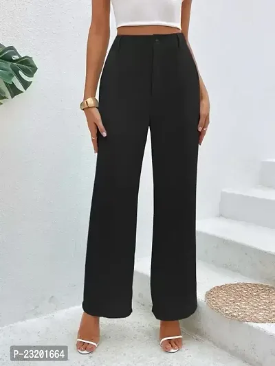 Elegant Black Lycra Solid Trousers For Women