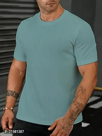 Reliable Green Lycra Self Pattern Round Neck Tshirt For Men-thumb0