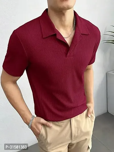 Reliable Maroon Lycra Self Pattern Polo Tshirt For Men-thumb0