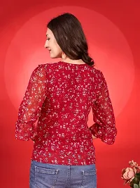 Elegant Red Georgette Printed Top For Women-thumb1