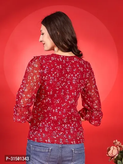 Elegant Red Georgette Printed Top For Women-thumb2