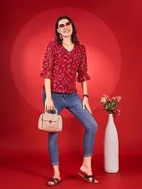 Elegant Red Georgette Printed Top For Women-thumb3