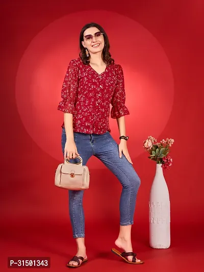 Elegant Red Georgette Printed Top For Women-thumb4