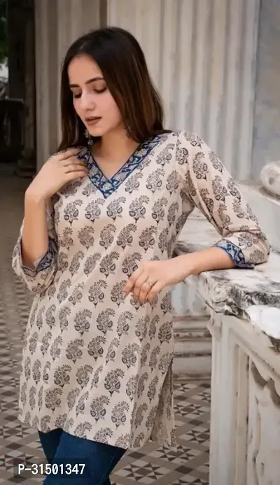 Elegant Beige Rayon Printed Top For Women