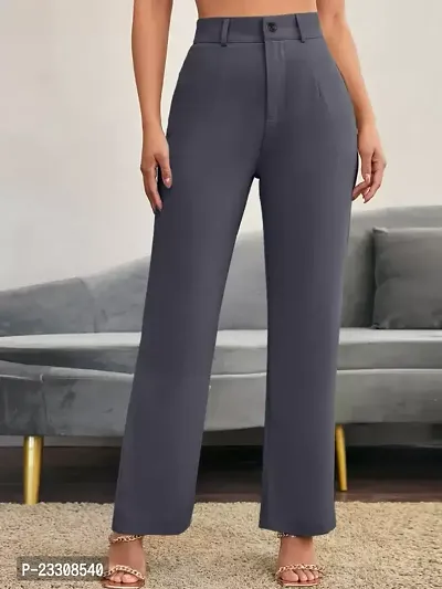 Elegant Grey Lycra Solid Trousers For Women-thumb0
