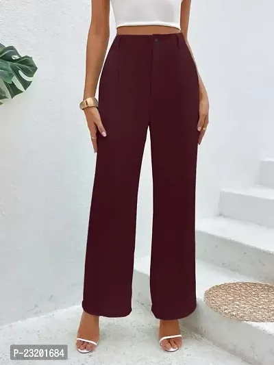 Elegant Maroon Lycra Solid Trousers For Women-thumb0