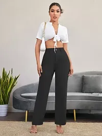 Elegant Black Lycra Solid Trousers For Women-thumb2