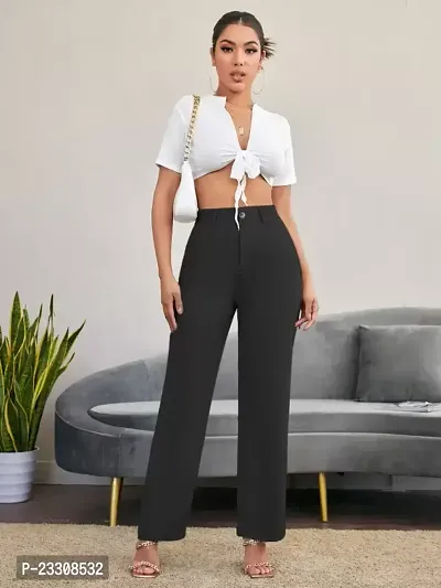 Elegant Black Lycra Solid Trousers For Women-thumb3