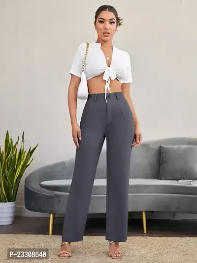 Elegant Grey Lycra Solid Trousers For Women-thumb5