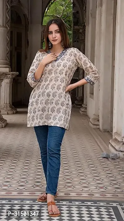 Elegant Beige Rayon Printed Top For Women-thumb5