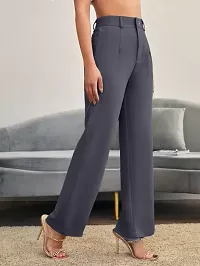 Elegant Grey Lycra Solid Trousers For Women-thumb2