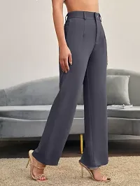 Elegant Grey Lycra Solid Trousers For Women-thumb4