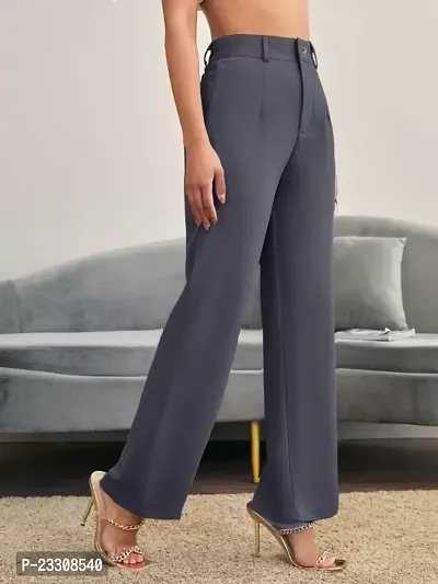 Elegant Grey Lycra Solid Trousers For Women-thumb3