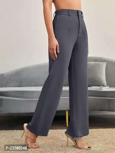 Elegant Grey Lycra Solid Trousers For Women-thumb5