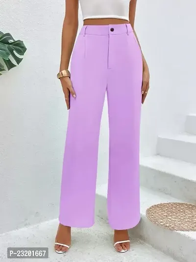 Elegant Purple Lycra Solid Trousers For Women-thumb0