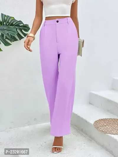 Elegant Purple Lycra Solid Trousers For Women-thumb5