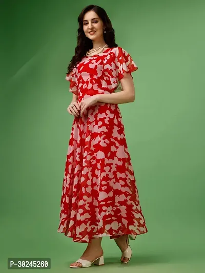 Beautiful Red Georgette Printed Maxi Length Dress For Women-thumb3