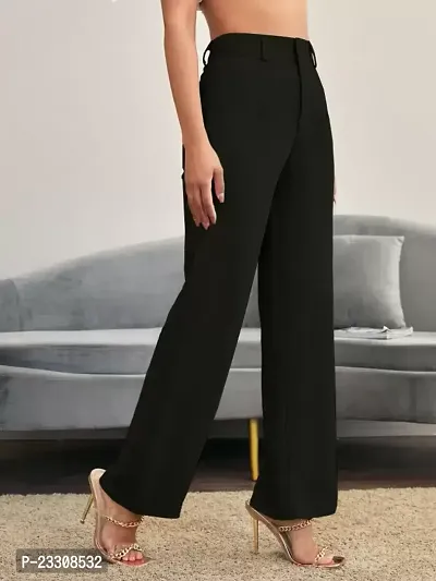 Elegant Black Lycra Solid Trousers For Women-thumb2