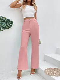 Elegant Peach Lycra Solid Trousers For Women-thumb3