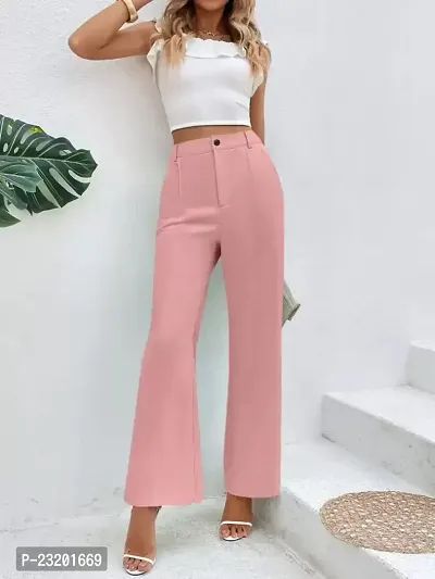 Elegant Peach Lycra Solid Trousers For Women-thumb4