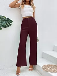 Elegant Maroon Lycra Solid Trousers For Women-thumb3