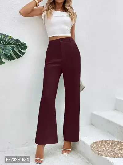 Elegant Maroon Lycra Solid Trousers For Women-thumb4