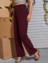 Elegant Maroon Lycra Solid Trousers For Women-thumb3