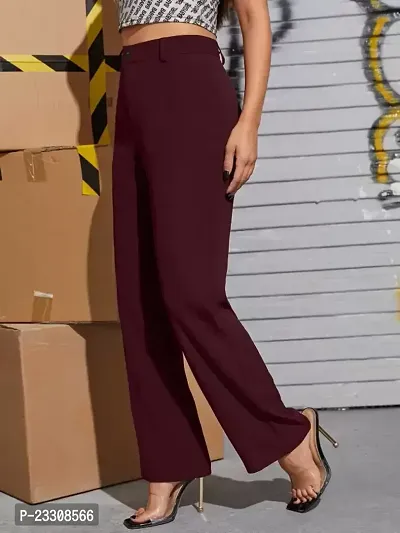 Elegant Maroon Lycra Solid Trousers For Women-thumb4