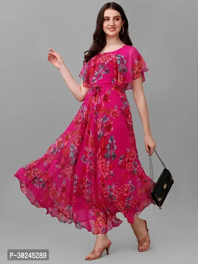 Beautiful Pink Georgette Printed Maxi Length Dress For Women-thumb0