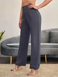 Elegant Grey Lycra Solid Trousers For Women-thumb1