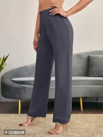 Elegant Grey Lycra Solid Trousers For Women-thumb4