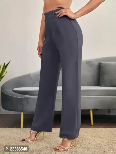 Elegant Grey Lycra Solid Trousers For Women-thumb2