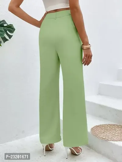 Elegant Green Lycra Solid Trousers For Women-thumb5