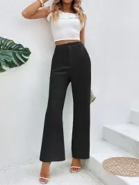 Elegant Black Lycra Solid Trousers For Women-thumb1