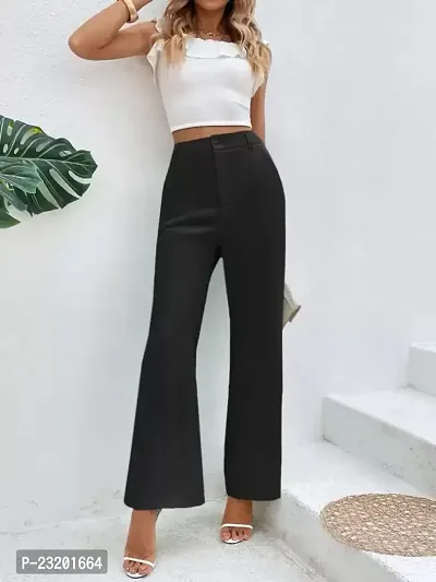 Elegant Black Lycra Solid Trousers For Women-thumb2