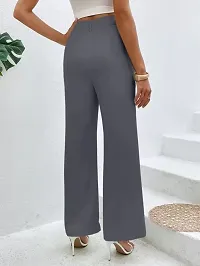 Elegant Grey Lycra Solid Trousers For Women-thumb1