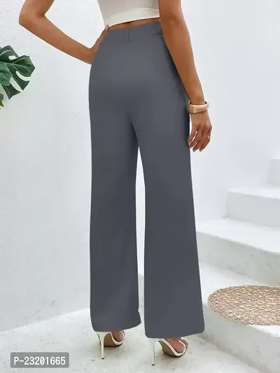 Elegant Grey Lycra Solid Trousers For Women-thumb2