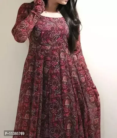 Printed Georgette Stitched Anarkali Gown  (Pink)-thumb2