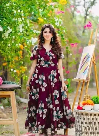 Fancy Georgette Printed Gown For Women