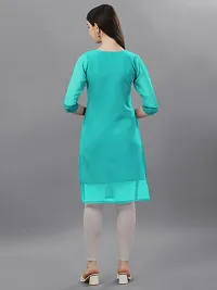 Turquoise Georgette Chikan Embroidery Kurtas For Women-thumb1