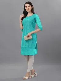Turquoise Georgette Chikan Embroidery Kurtas For Women-thumb2