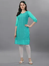 Turquoise Georgette Chikan Embroidery Kurtas For Women-thumb1