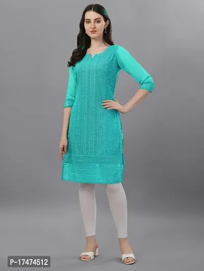 Fabulous Chikan Kari A-line Straight Fit Plus Size Kurtis for women  Girls-thumb2