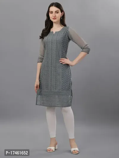 Fabulous Chikan Kari A-line Straight Fit Plus Size Kurtis for women  Girls-thumb4